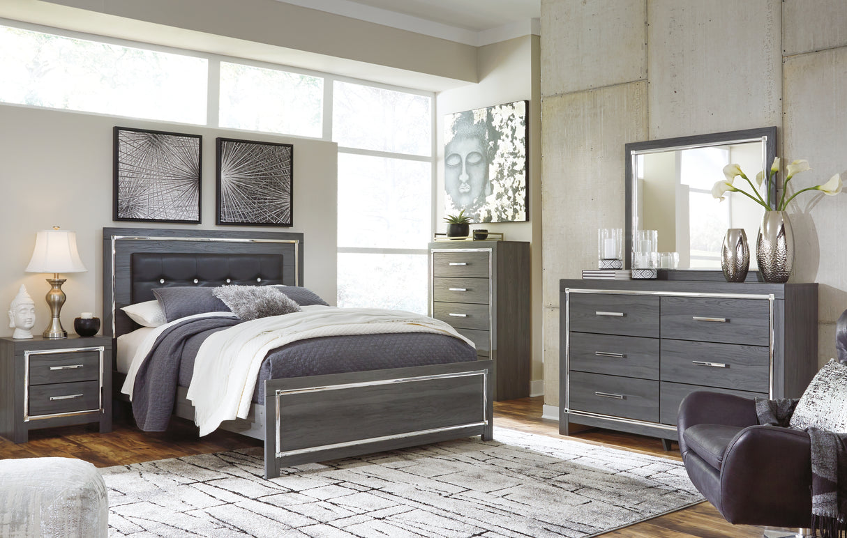 Lodanna Queen Panel Bed with Mirrored Dresser, Chest and 2 Nightstands in Gray from Ashley - Luna Furniture