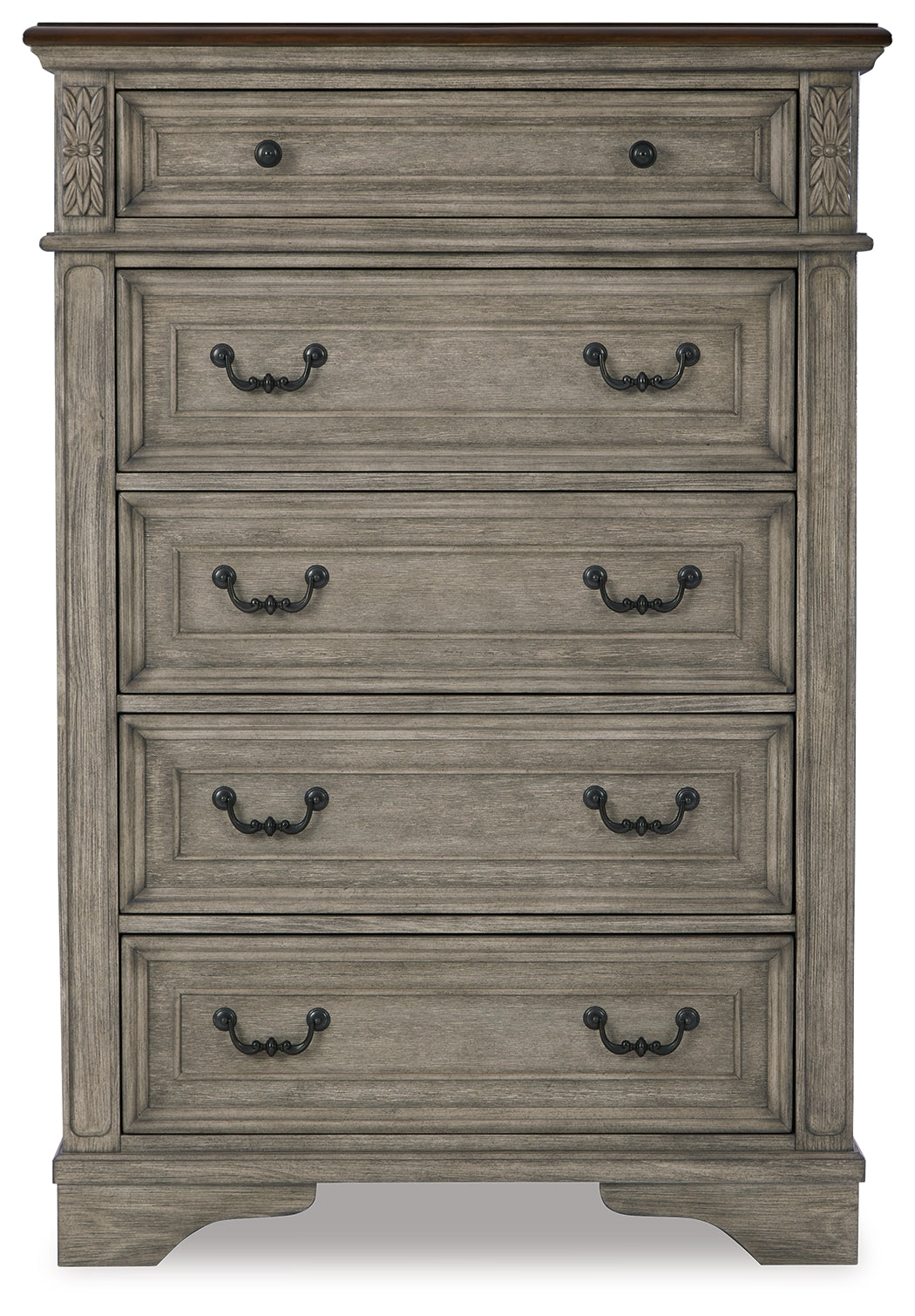 Lodenbay California King Panel Bed with Mirrored Dresser, Chest and 2 Nightstands in Antique Gray from Ashley - Luna Furniture