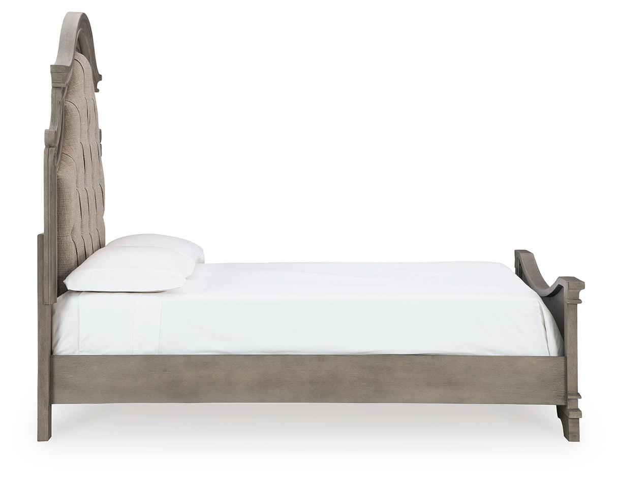 Lodenbay Queen Panel Bed with Mirrored Dresser and 2 Nightstands in Antique Gray from Ashley - Luna Furniture