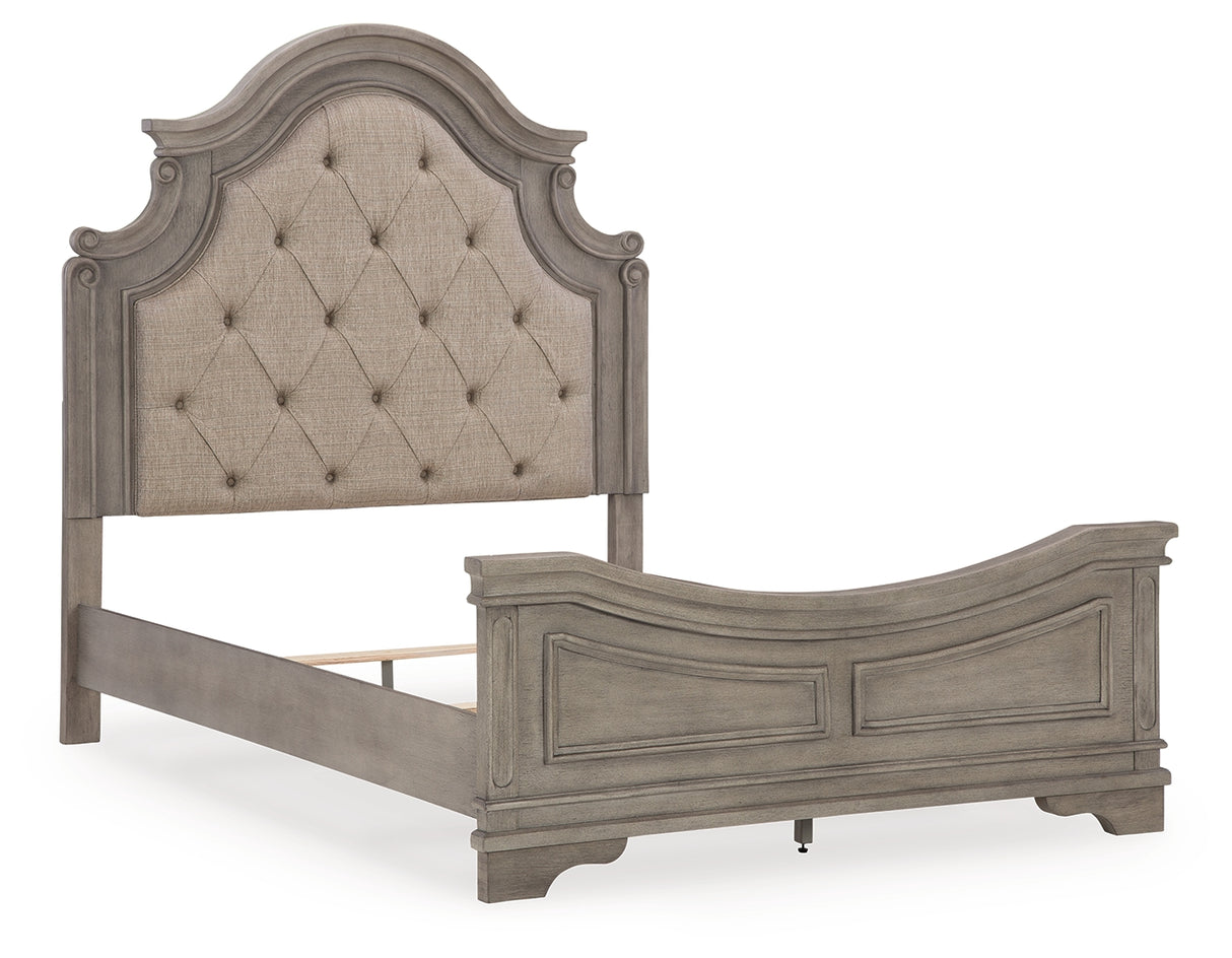 Lodenbay Queen Panel Bed with Mirrored Dresser and 2 Nightstands in Antique Gray from Ashley - Luna Furniture