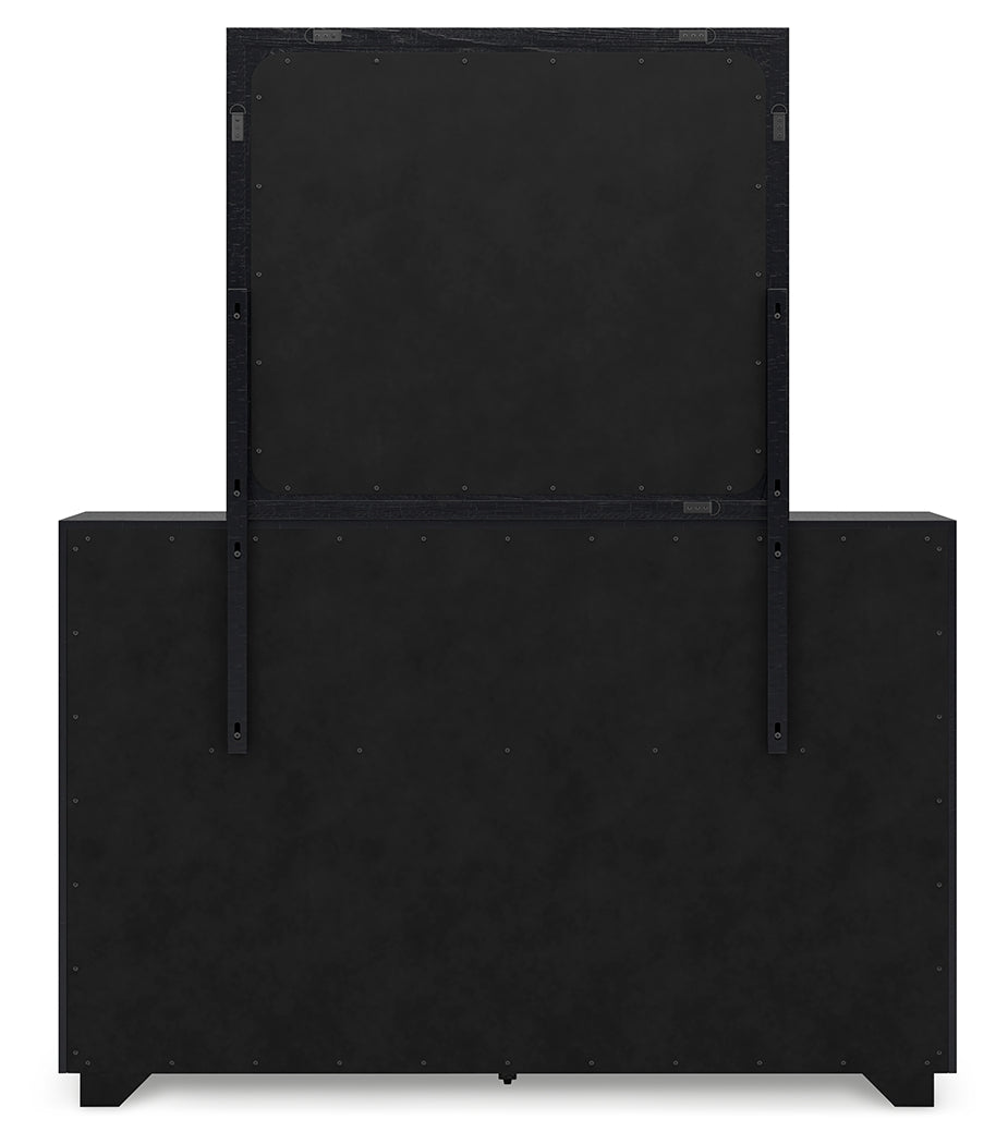 Londer California King Panel Bed with Mirrored Dresser and Nightstand in Black from Ashley - Luna Furniture