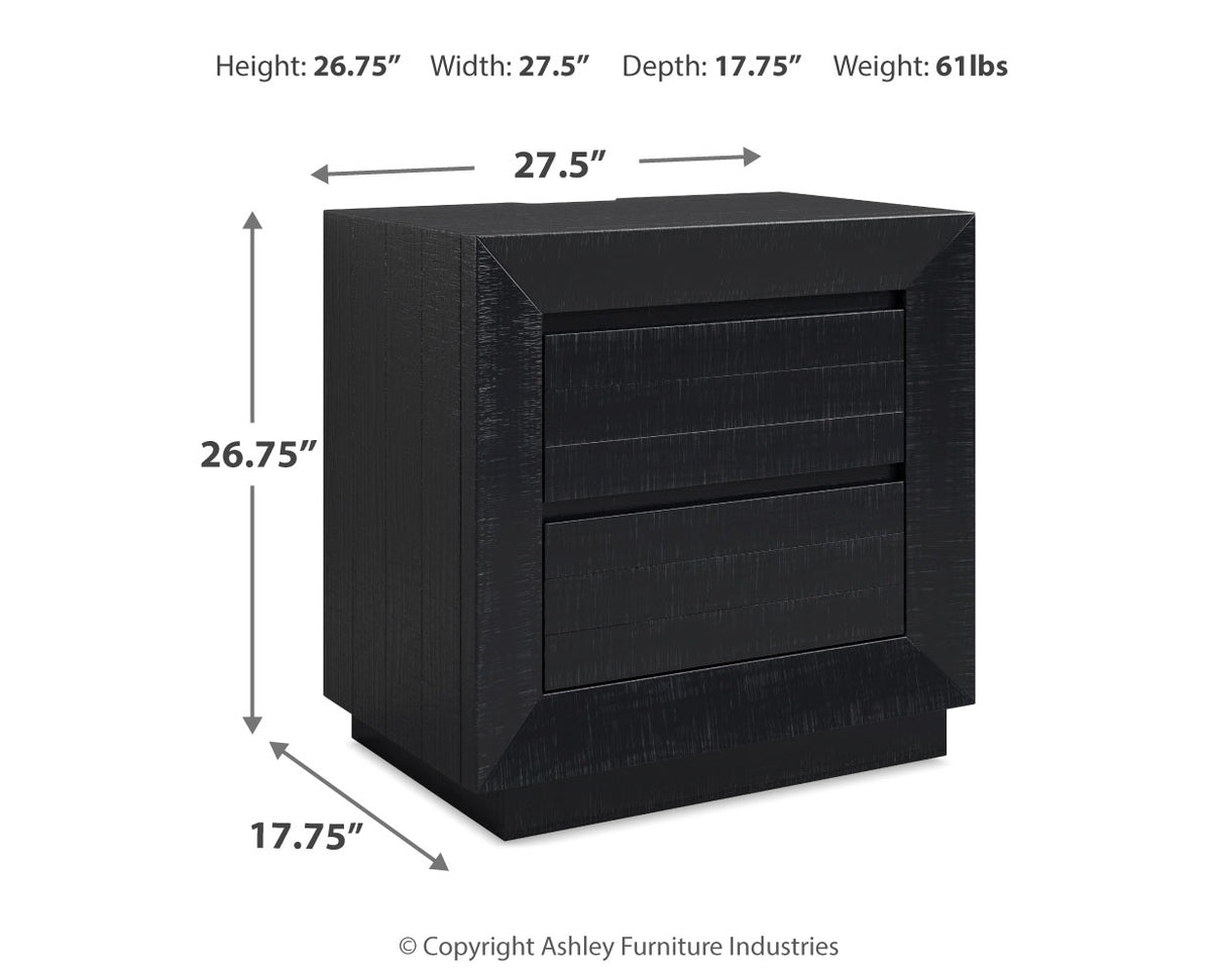 Londer California King Panel Bed with Mirrored Dresser, Chest and Nightstand in Black from Ashley - Luna Furniture