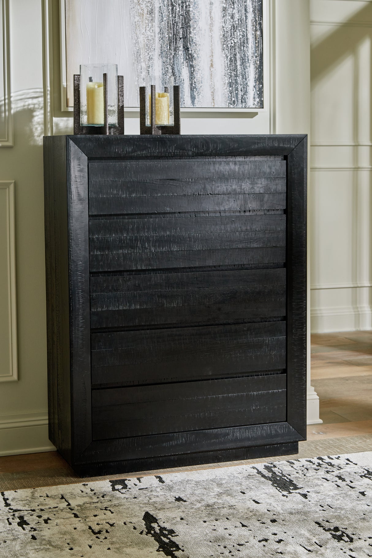 Londer California King Panel Bed with Mirrored Dresser, Chest and Nightstand in Black from Ashley - Luna Furniture