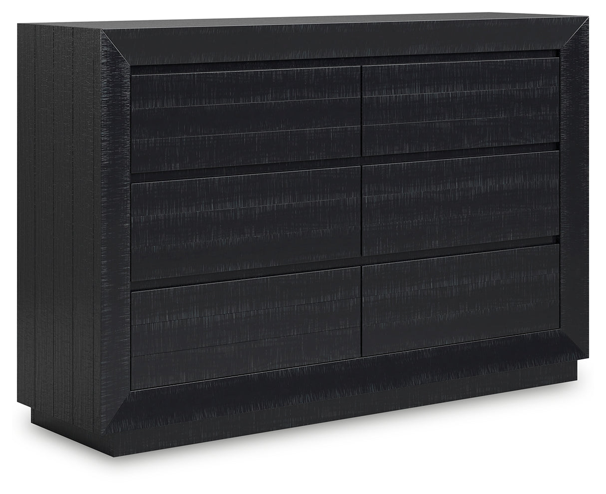 Londer King Panel Bed with Dresser and Nightstand in Black from Ashley - Luna Furniture
