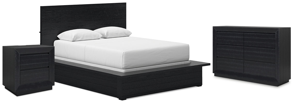 Londer Queen Panel Bed with Dresser and Nightstand in Black from Ashley - Luna Furniture