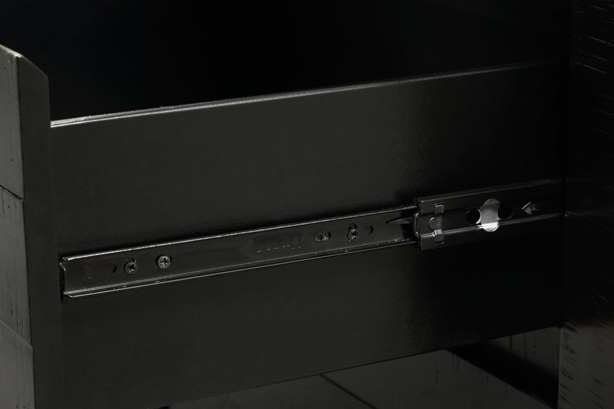 Londer Queen Panel Bed with Mirrored Dresser and 2 Nightstands in Black from Ashley - Luna Furniture