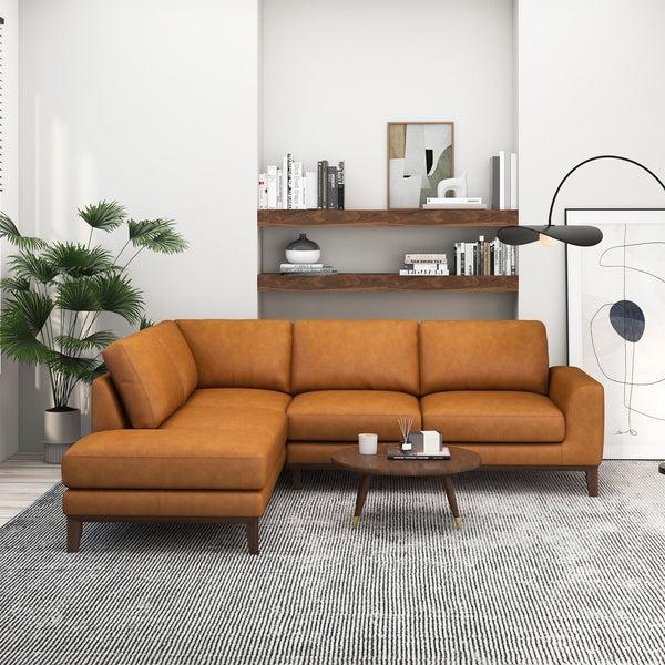 London Cognac Leather Left Facing Sectional