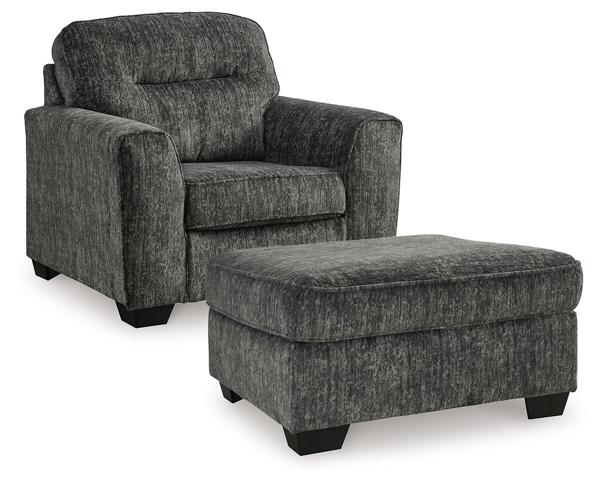 Lonoke Gunmetal Chair and Ottoman from Ashley - Luna Furniture