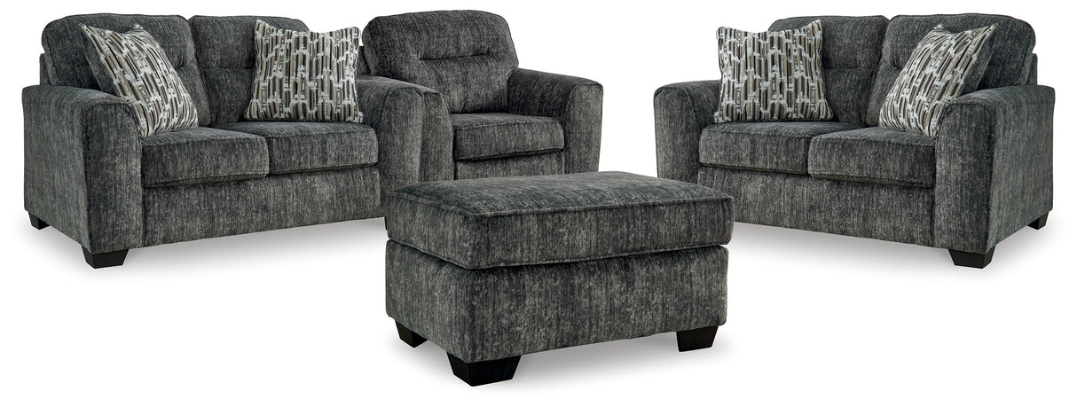 Lonoke Gunmetal 2 Loveseats, Oversized Chair and Ottoman from Ashley - Luna Furniture