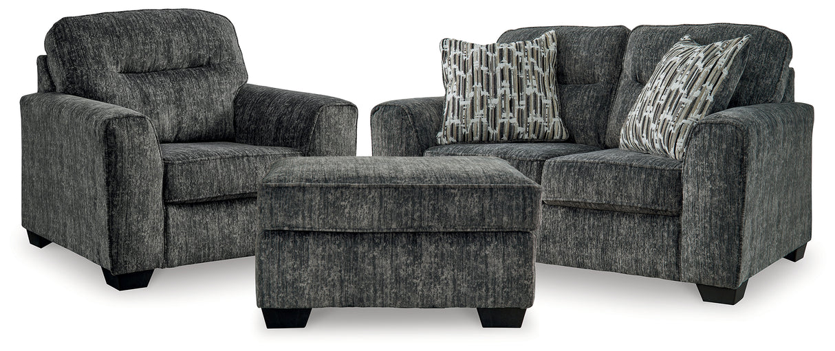 Lonoke Gunmetal Loveseat, Oversized Chair and Ottoman from Ashley - Luna Furniture