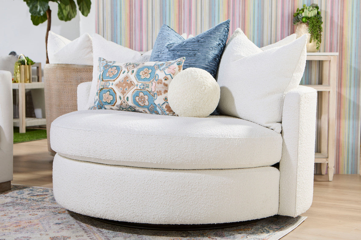 Lourne Grand Swivel Sofa Chair in Livesmart Boucle-Snow from Essentials For Living - Luna Furniture