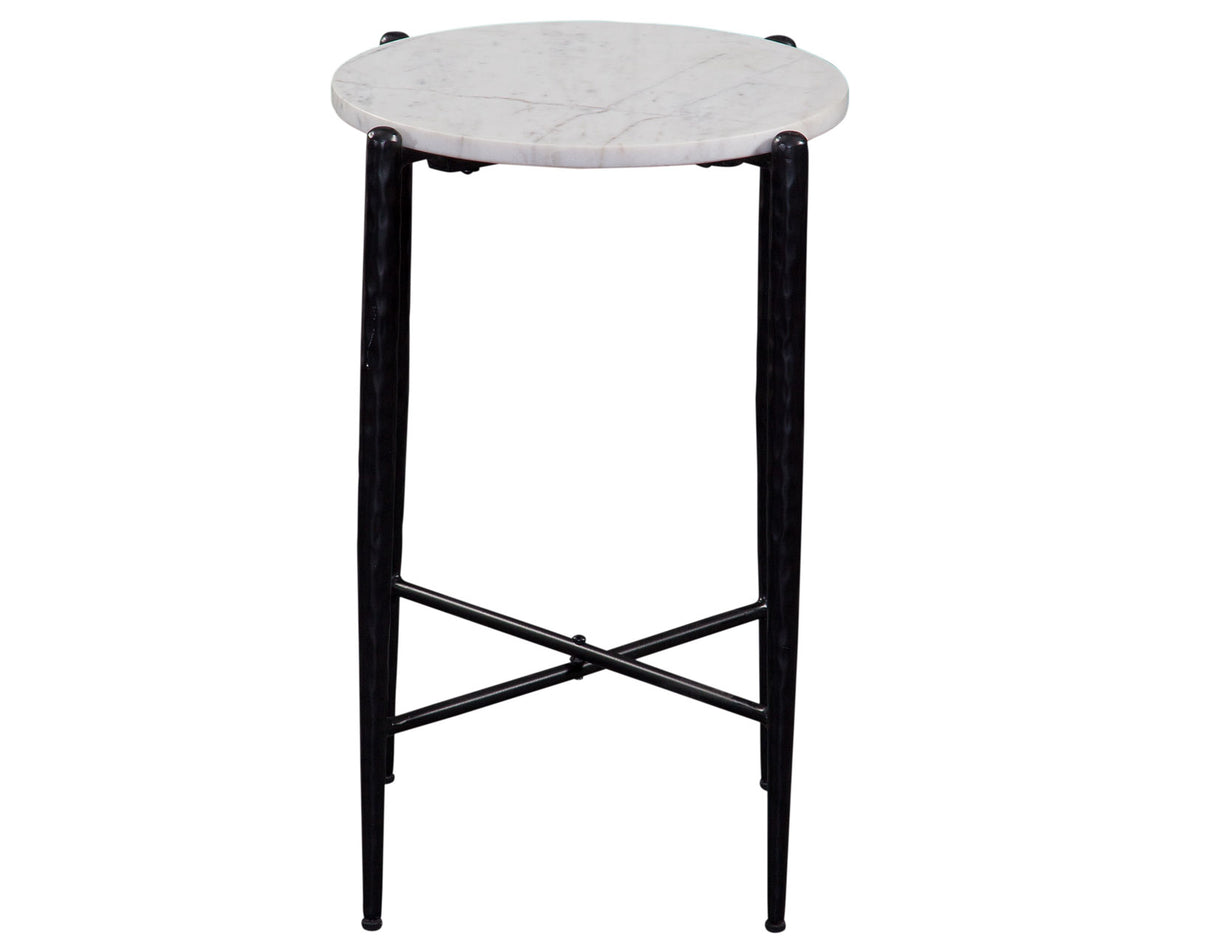 Loxie White 16″ Round Solid Marble Top End Table from Steve Silver - Luna Furniture