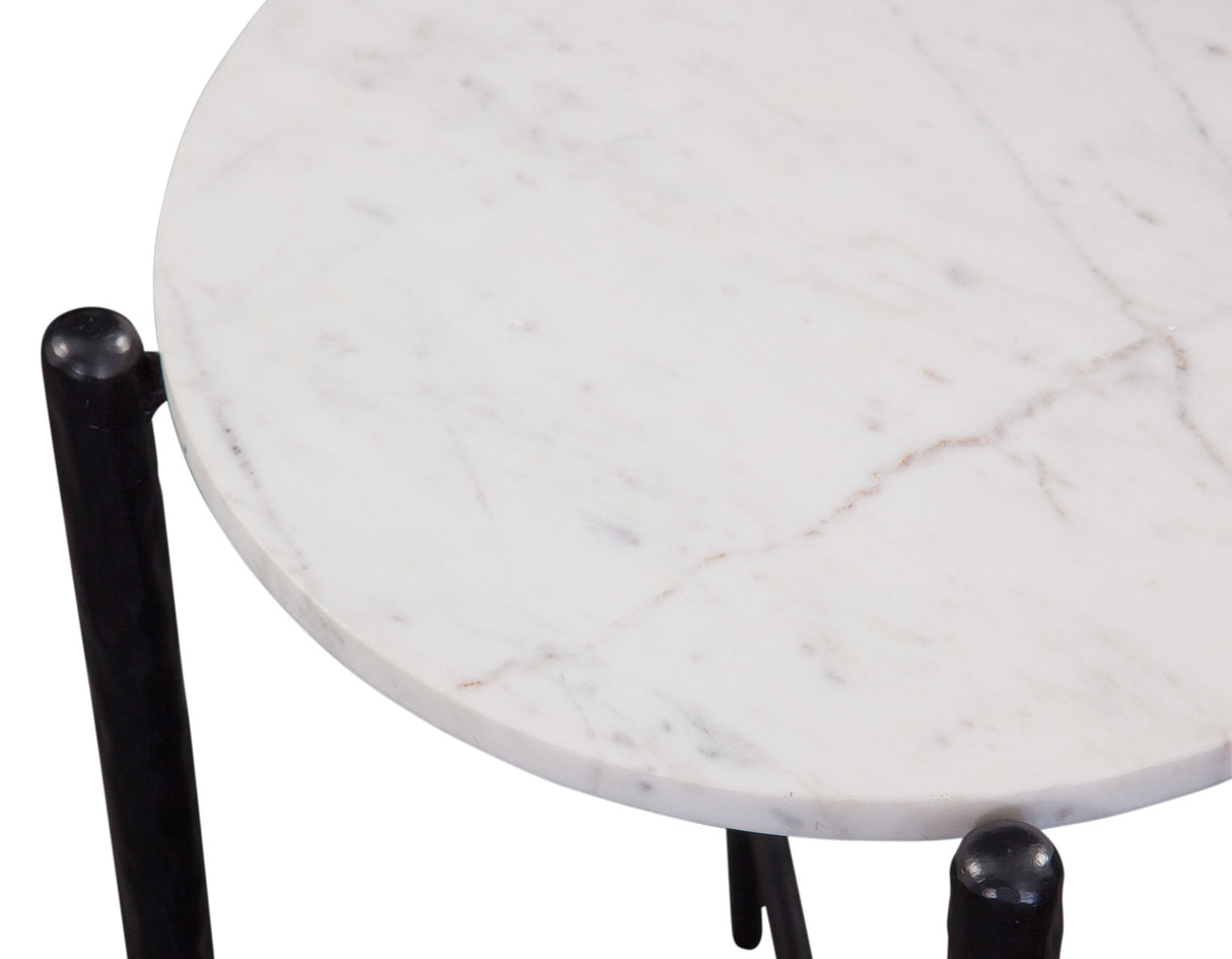 Loxie White 16″ Round Solid Marble Top End Table from Steve Silver - Luna Furniture