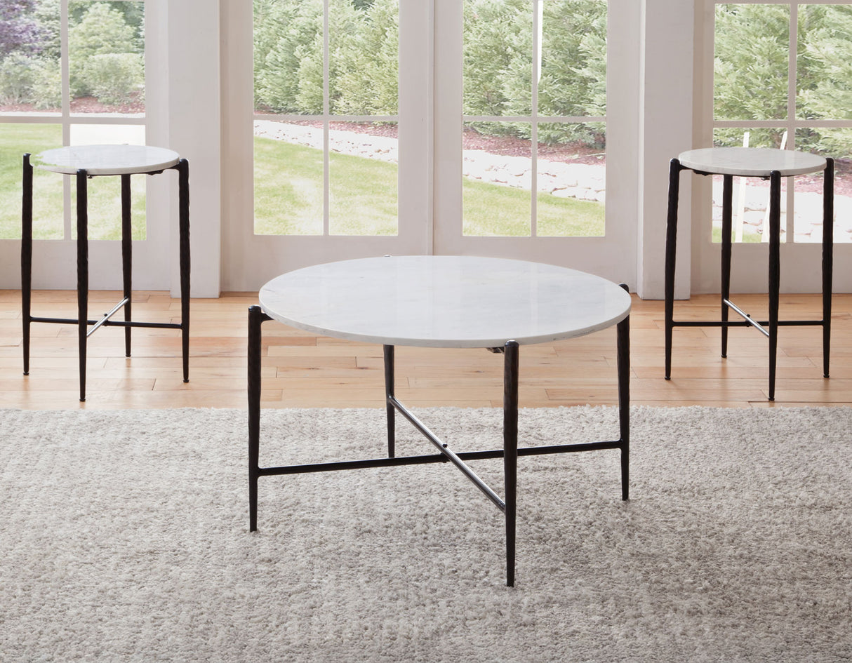 Loxie White 16″ Round Solid Marble Top End Table from Steve Silver - Luna Furniture