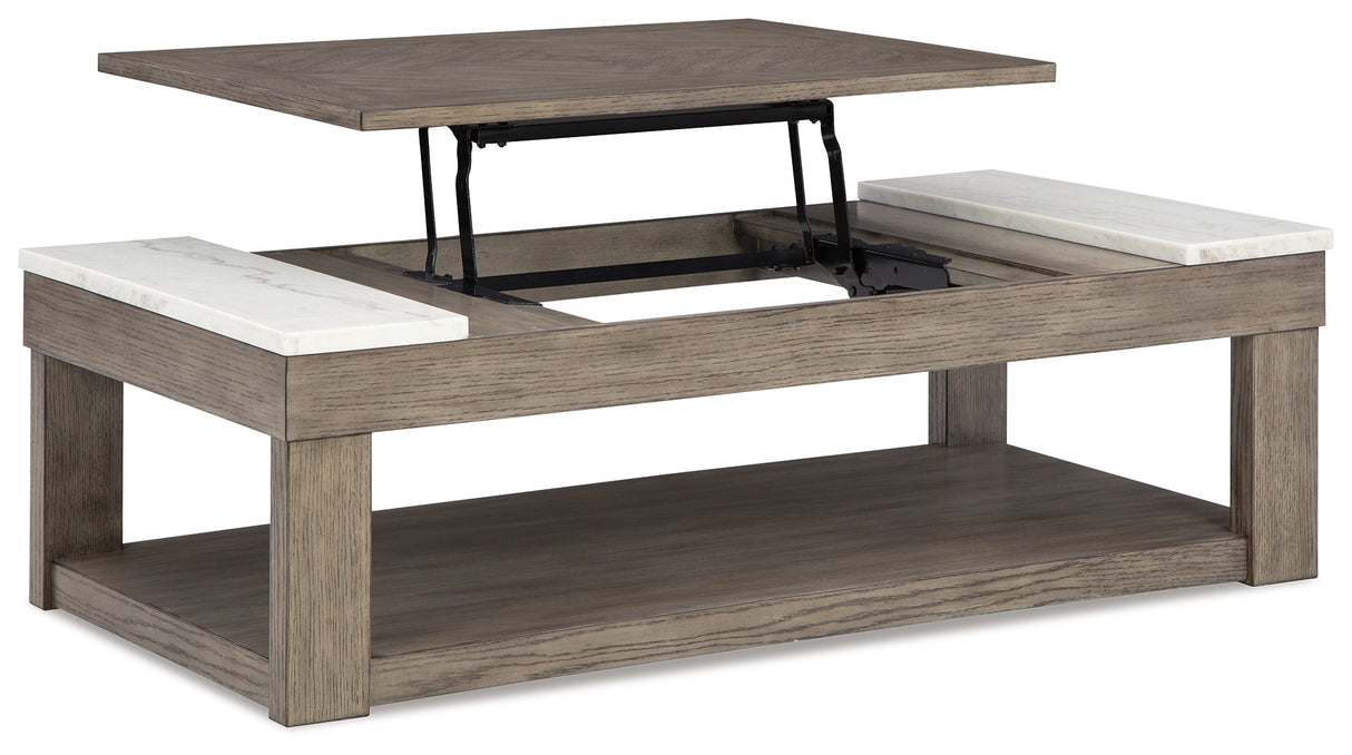 Loyaska Coffee Table with 2 End Tables in Grayish Brown/White from Ashley - Luna Furniture