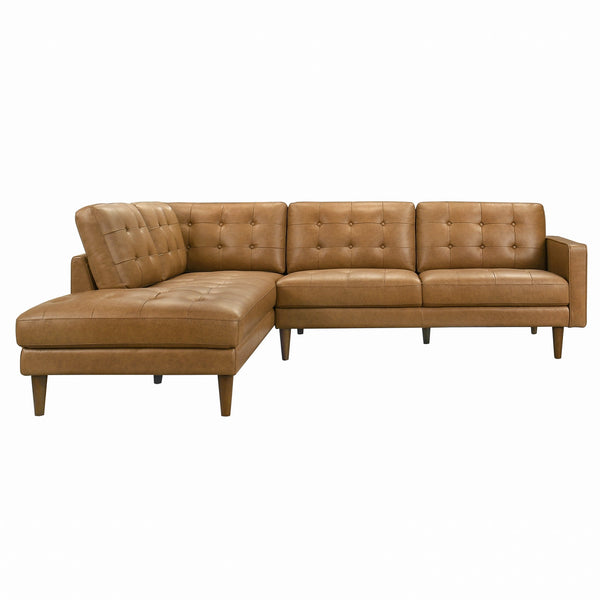 Lucco Tan Genuine Leather LAF Chaise Sectional