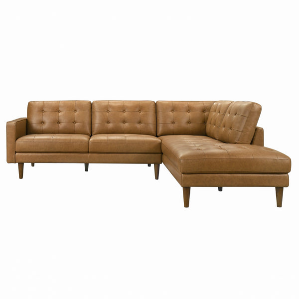 Lucco Tan Genuine Leather RAF Chaise Sectional