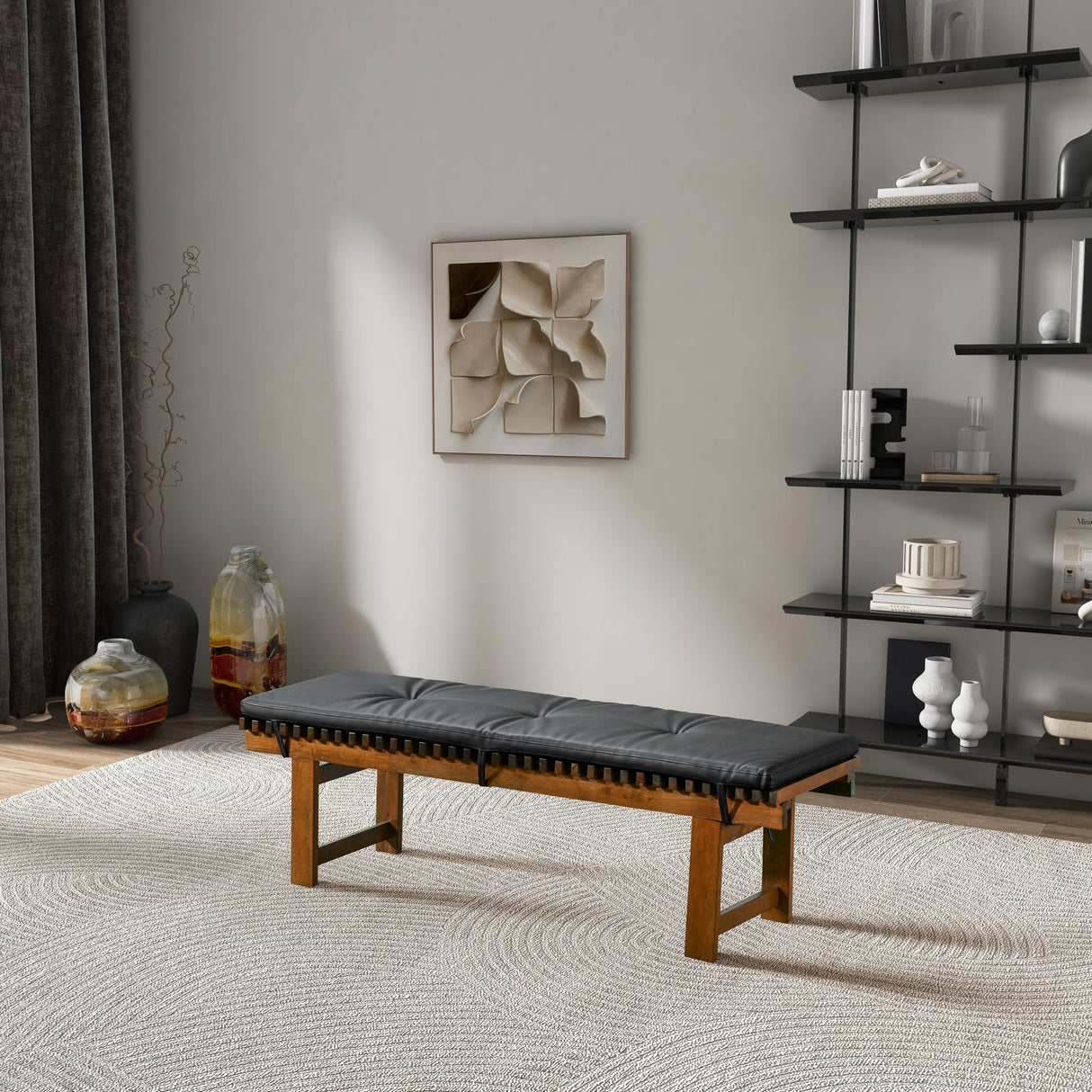 Lucia Black Vegan Leather Bench from Midinmod - Luna Furniture