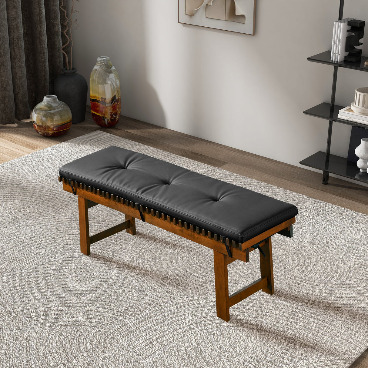 Lucia Black Vegan Leather Bench from Midinmod - Luna Furniture