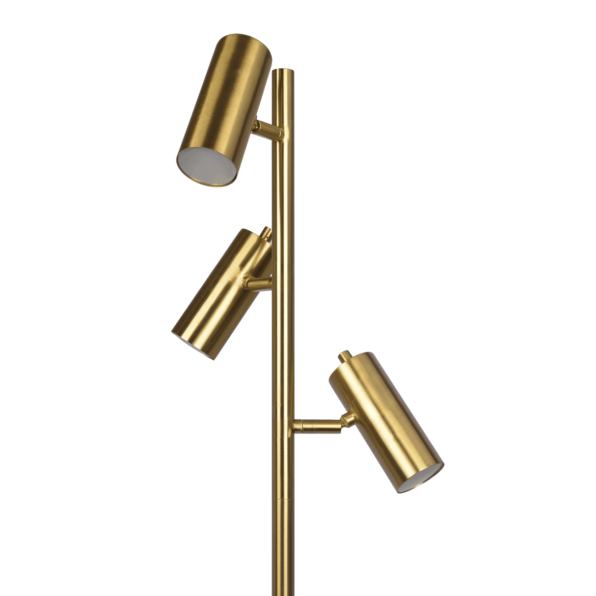 Lumina Brassed Gold Floor Lamp with Rotary Switch Triple Spots Metal Cone Base from Midinmod - Luna Furniture
