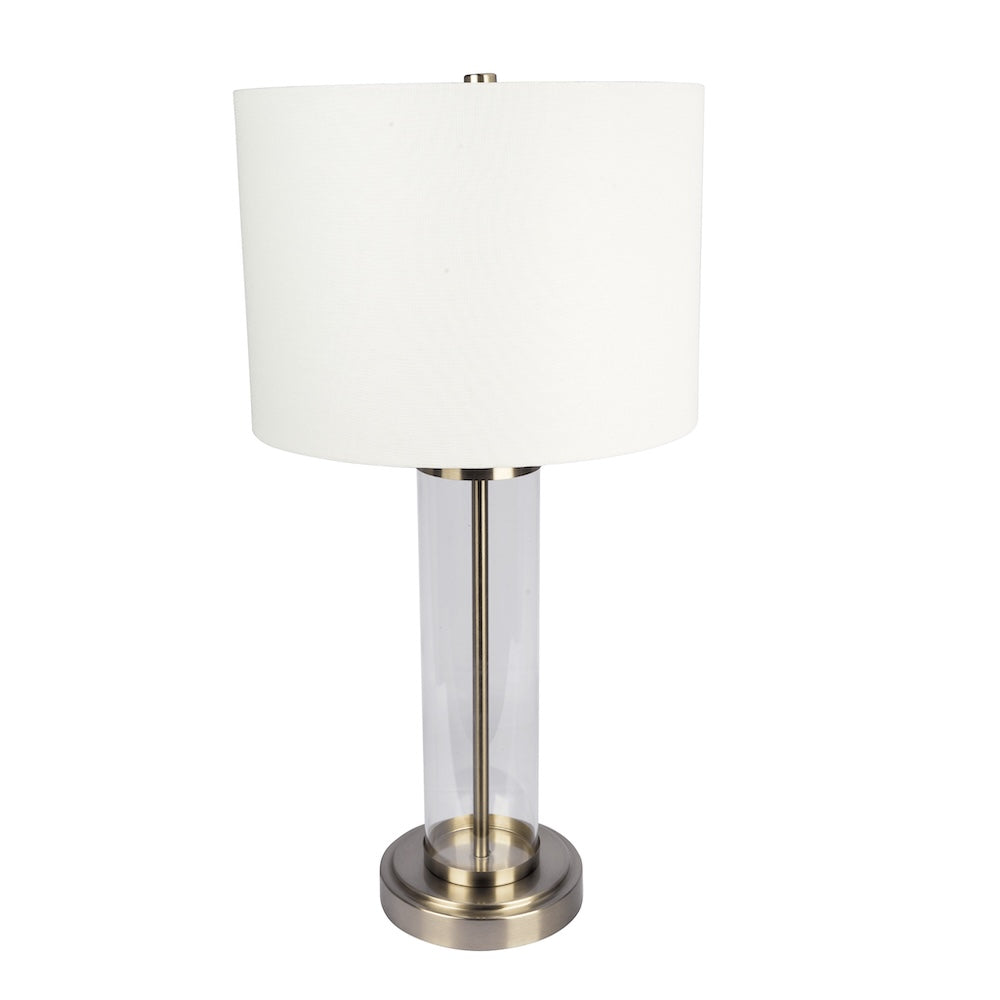 Luna Brushed Nickel Table Lamp with On/Off Switch Clear Glass Body Metal Base from Ashcroft Furniture - Luna Furniture