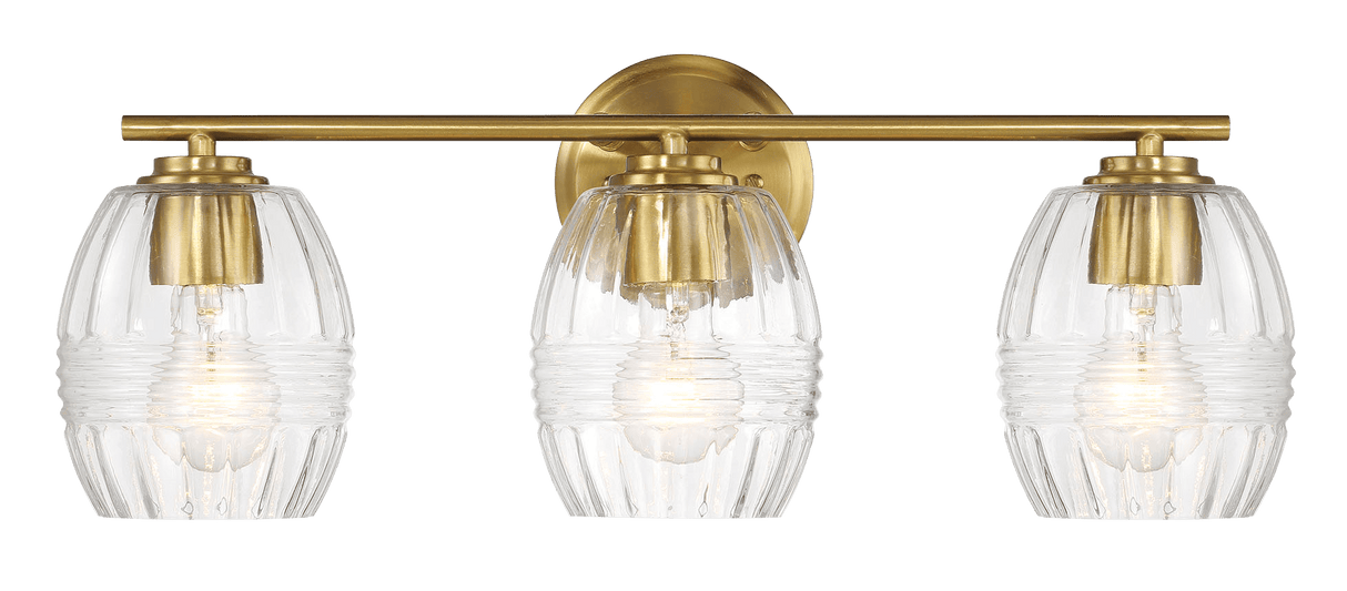 Luster Three Lights Vanity With Clear Glass for Bathrooms above Mirror Wall Lamp - Satin Brass from Midinmod - Luna Furniture