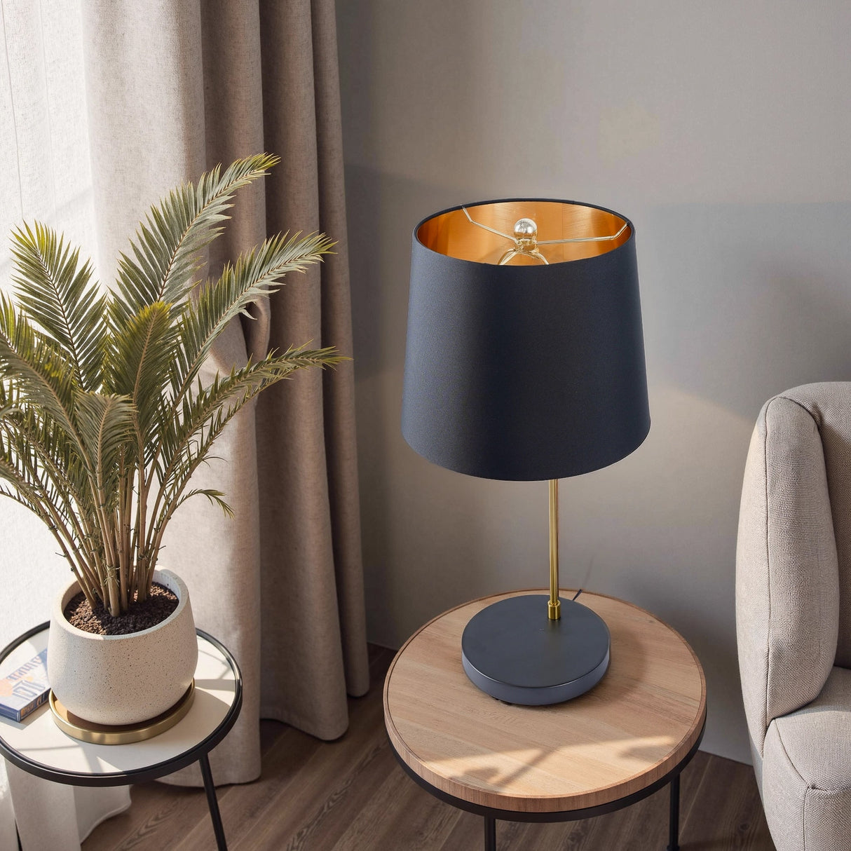 Lustrous Table Lamp - Black outer and Gold inner from Ashcroft Furniture - Luna Furniture