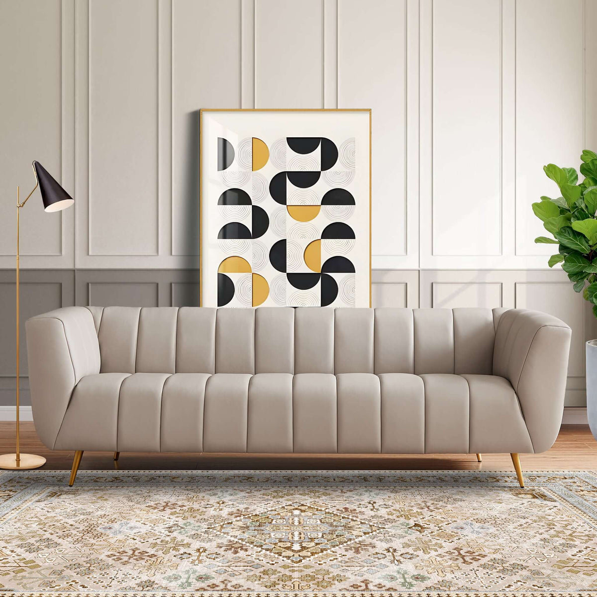 LaMattina Gray Genuine Leather Channel Tufted Sofa from Ashcroft Furniture - Luna Furniture