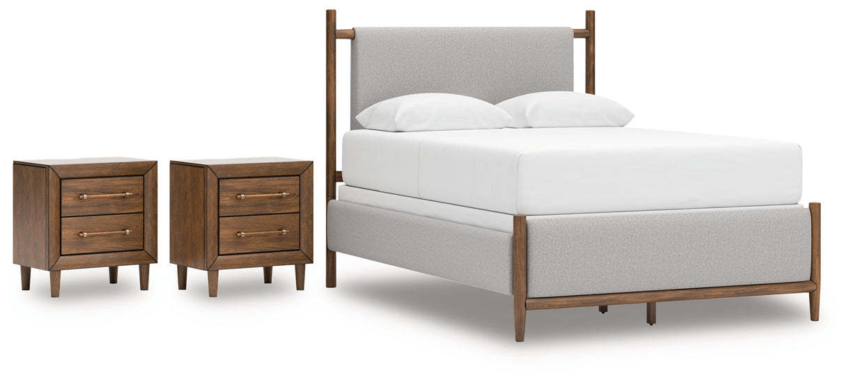 Lyncott Queen Upholstered Bed with 2 Nightstands in Brown from Ashley - Luna Furniture