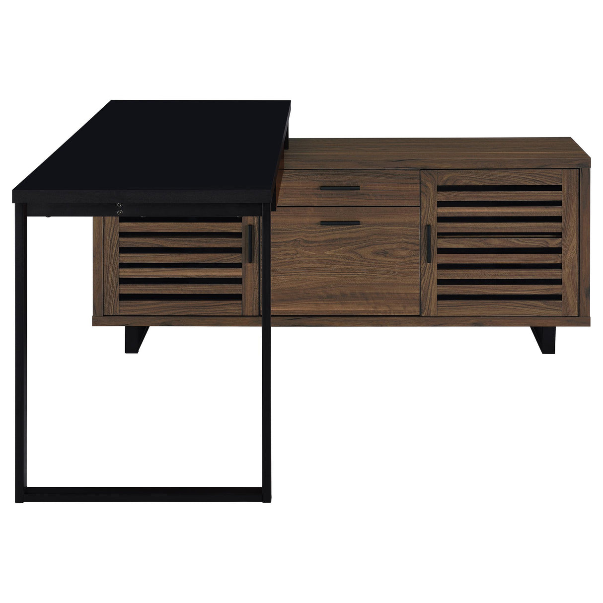 Maddox Black and Walnut L-Shape Office Computer Desk from Coaster - Luna Furniture