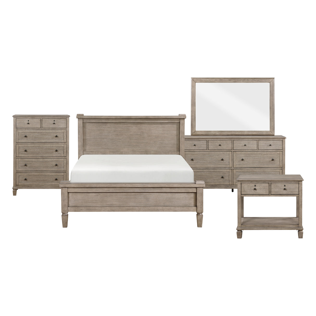 Marceline Gray Oak 5-Piece Bedroom Set (Queen Bed, Nightstand, Dresser, Mirror, Chest) from Homelegance - Luna Furniture