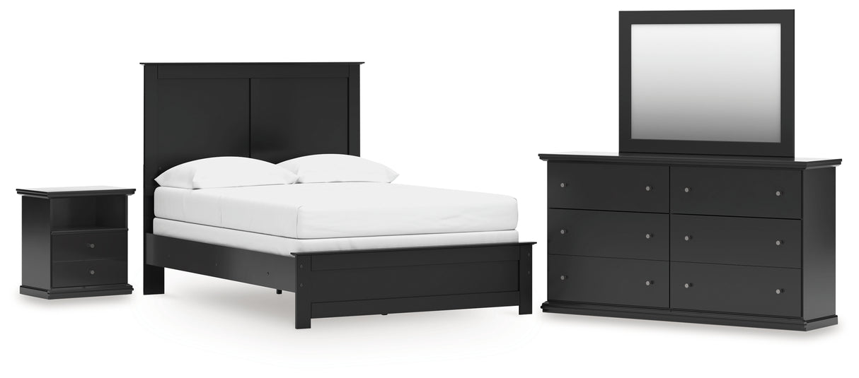 Maribel Full Panel Bed with Mirrored Dresser and Nightstand in Black from Ashley - Luna Furniture