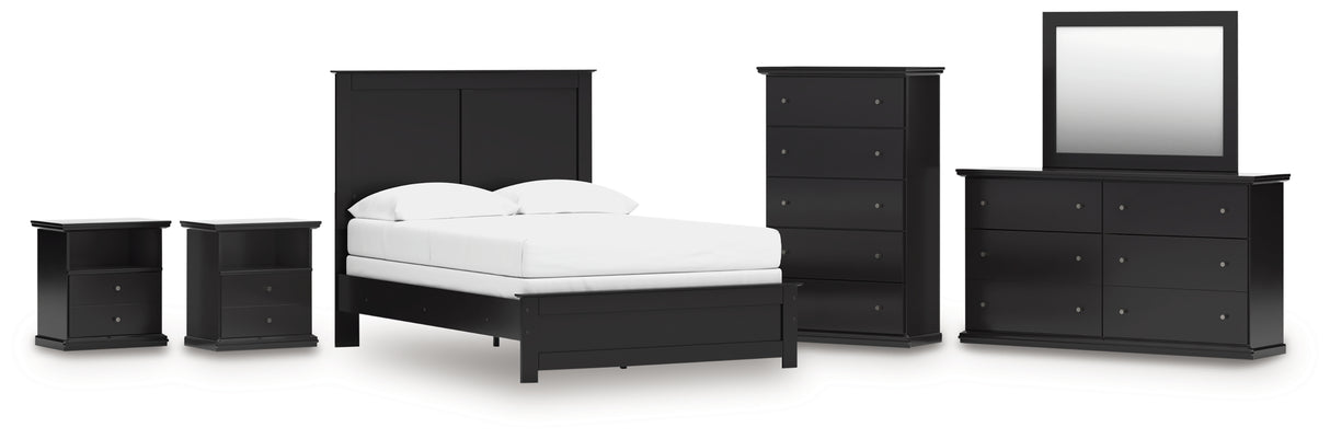 Maribel Full Panel Bed with Mirrored Dresser, Chest and 2 Nightstands in Black from Ashley - Luna Furniture