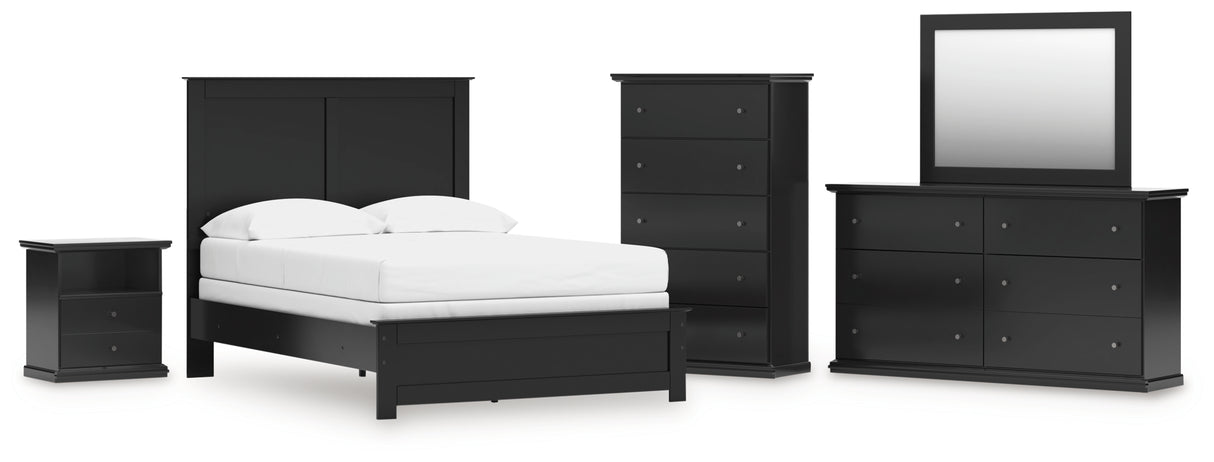 Maribel Full Panel Bed with Mirrored Dresser, Chest and Nightstand in Black from Ashley - Luna Furniture