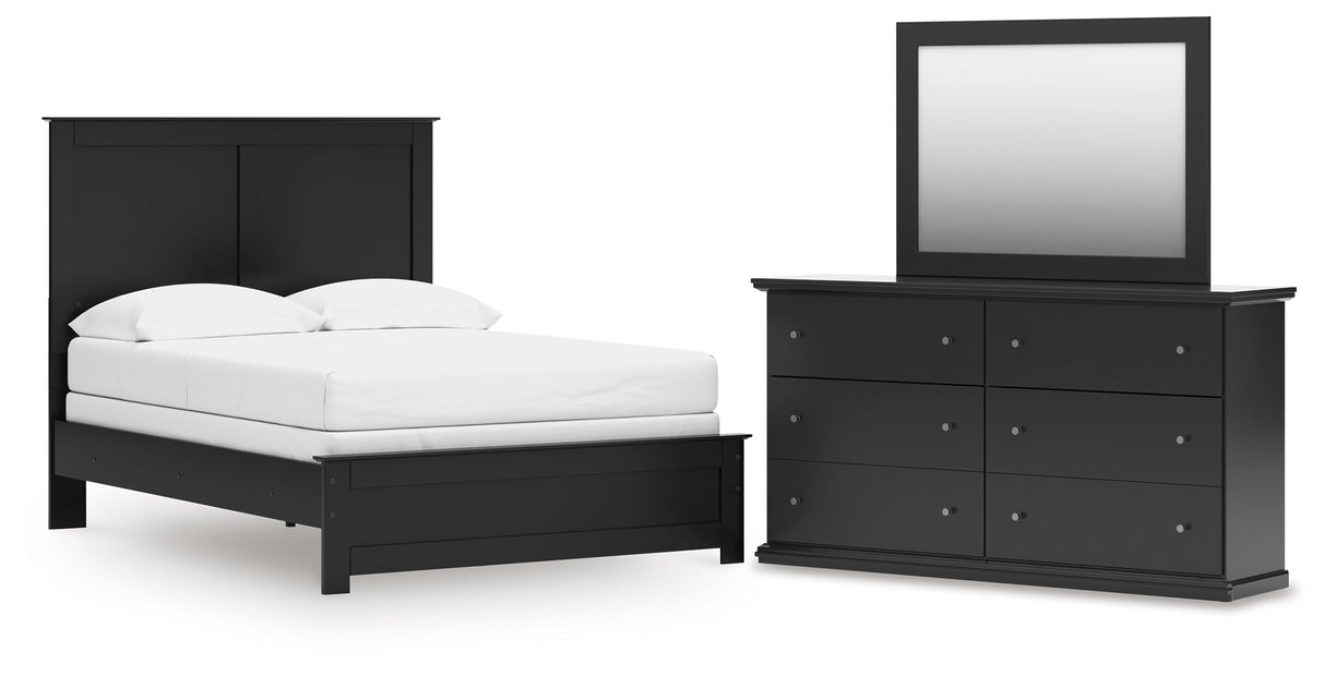 Maribel Full Panel Bed with Mirrored Dresser in Black from Ashley - Luna Furniture