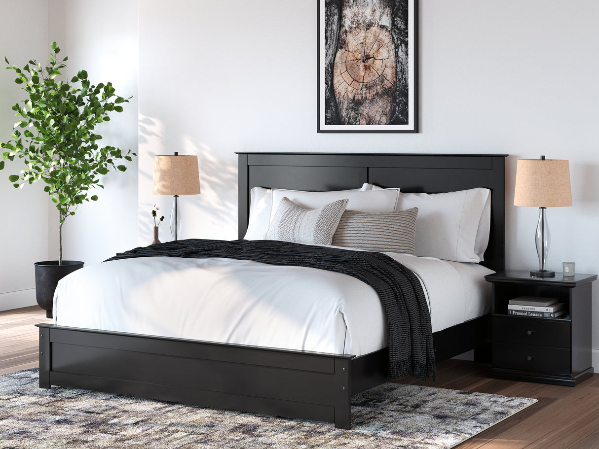 Maribel King Panel Bed with Mirrored Dresser in Black from Ashley - Luna Furniture