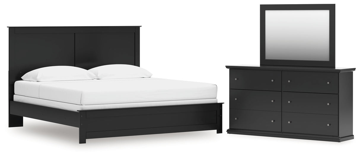 Maribel King Panel Bed with Mirrored Dresser in Black from Ashley - Luna Furniture