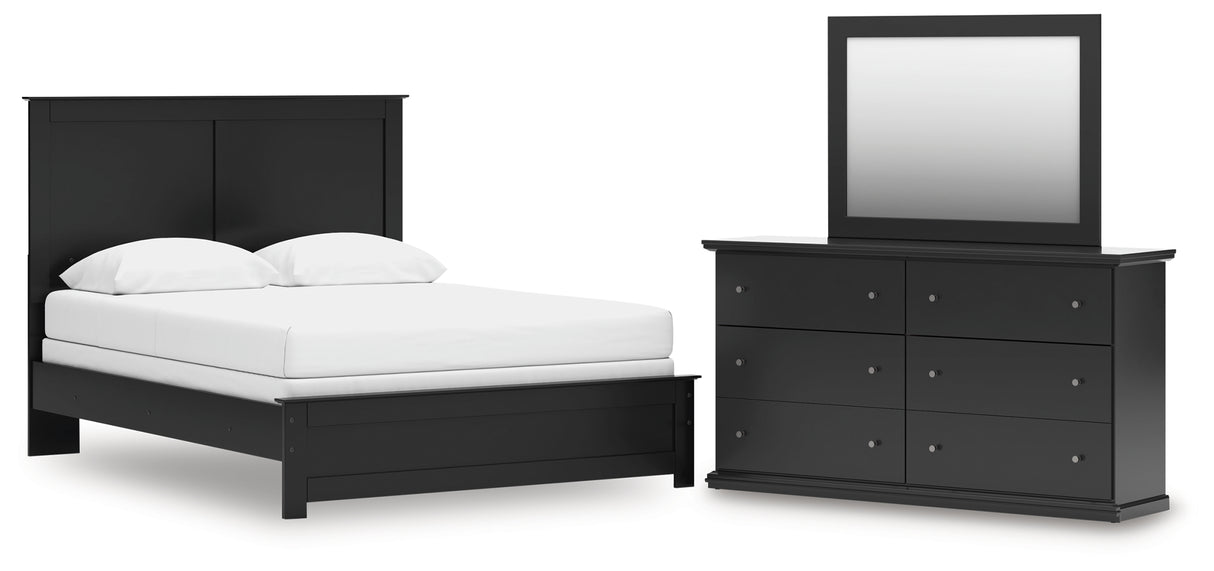 Maribel Queen Panel Bed with Mirrored Dresser in Black from Ashley - Luna Furniture