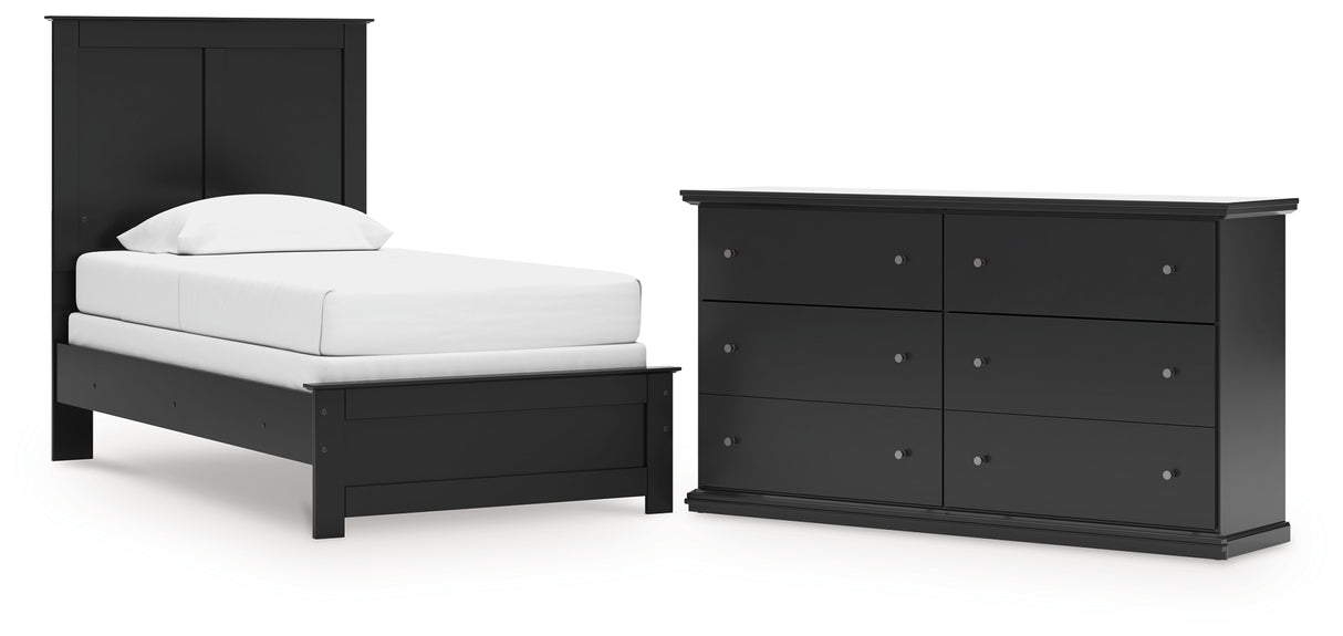 Maribel Twin Panel Bed with Dresser in Black from Ashley - Luna Furniture