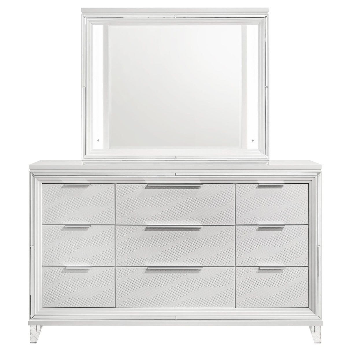 Marmore White 9-Drawer Dresser and LED Mirror from Coaster - Luna Furniture
