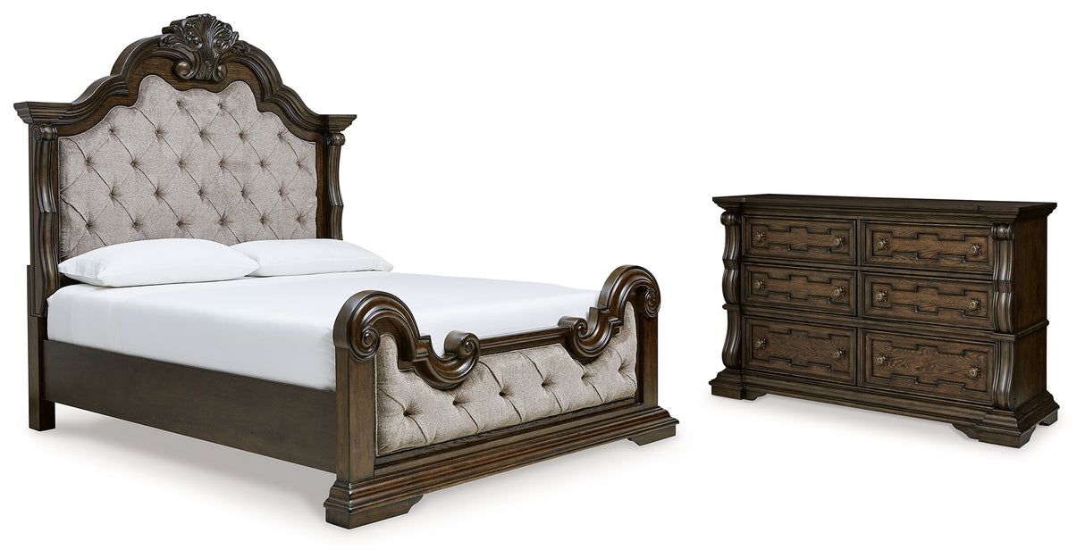 Maylee California King Upholstered Bed with Dresser in Dark Brown from Ashley - Luna Furniture
