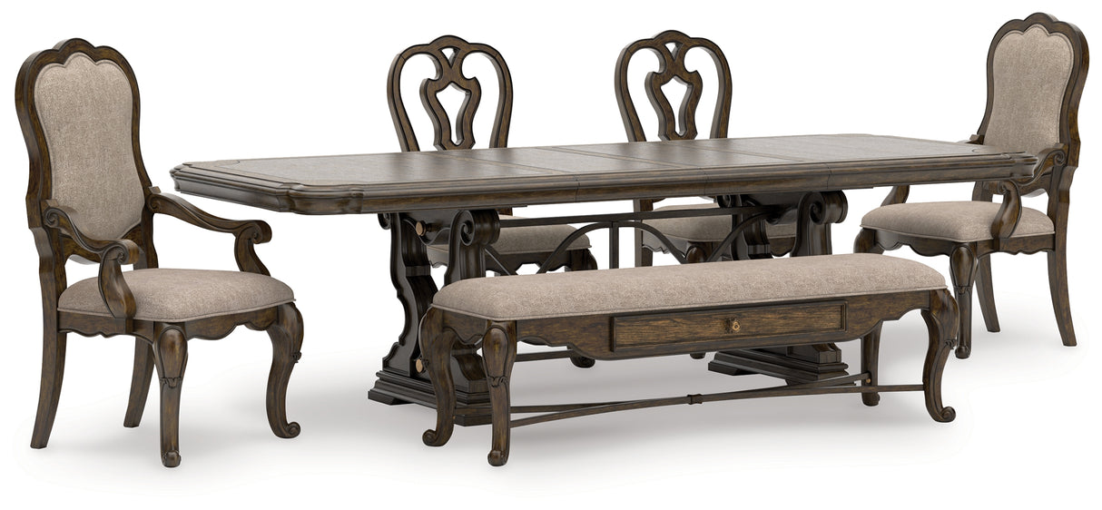 Maylee Dining Table and 4 Chairs and Bench in Dark Brown from Ashley Furniture - Luna Furniture