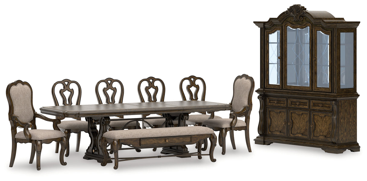 Maylee Dining Table and 6 Chairs and Bench with Storage in Dark Brown from Ashley - Luna Furniture
