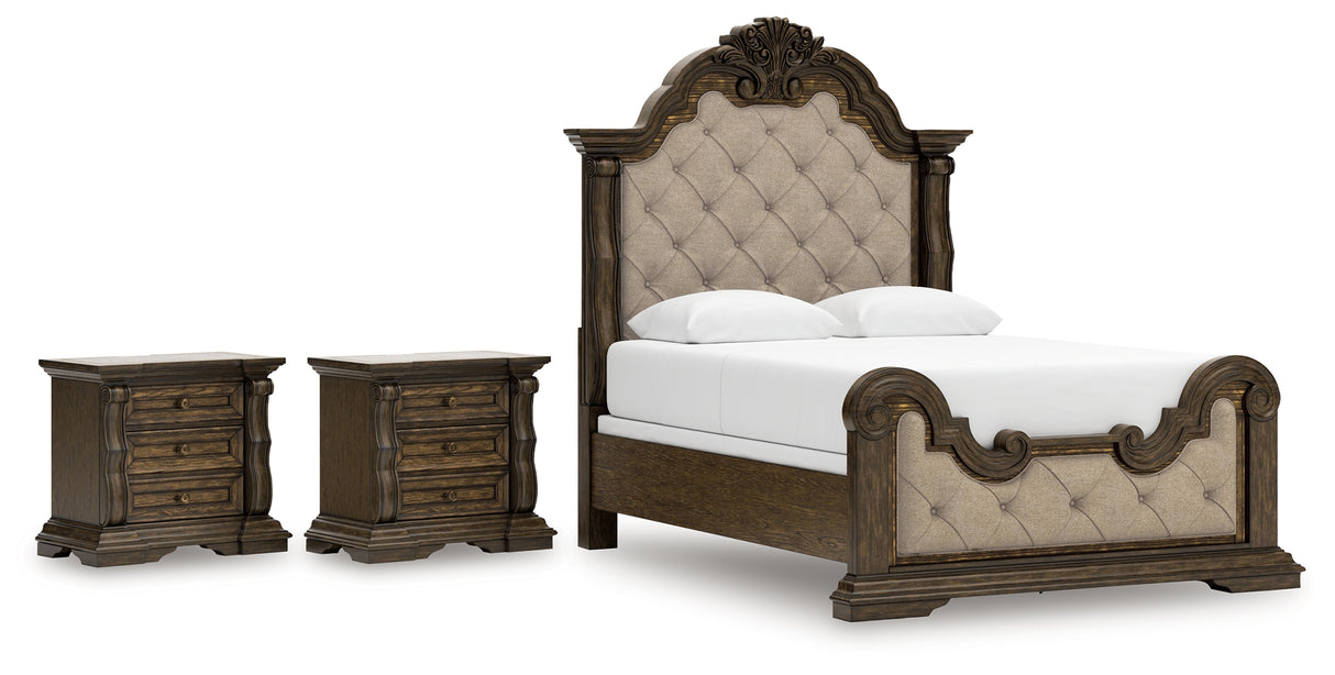 Maylee Dark Brown Queen Upholstered Bed with 2 Nightstands from Ashley - Luna Furniture
