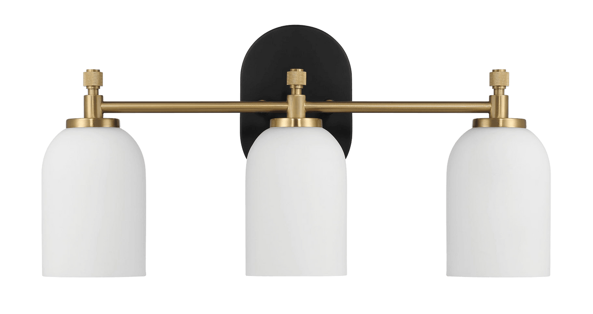 Meadows Three Lights Vanity Brushed Gold Bathroom Wall Light for Bathroom Over Mirror 20.5"W × 10.125"H × 5.5"E with White Frosted Glass from Midinmod - Luna Furniture