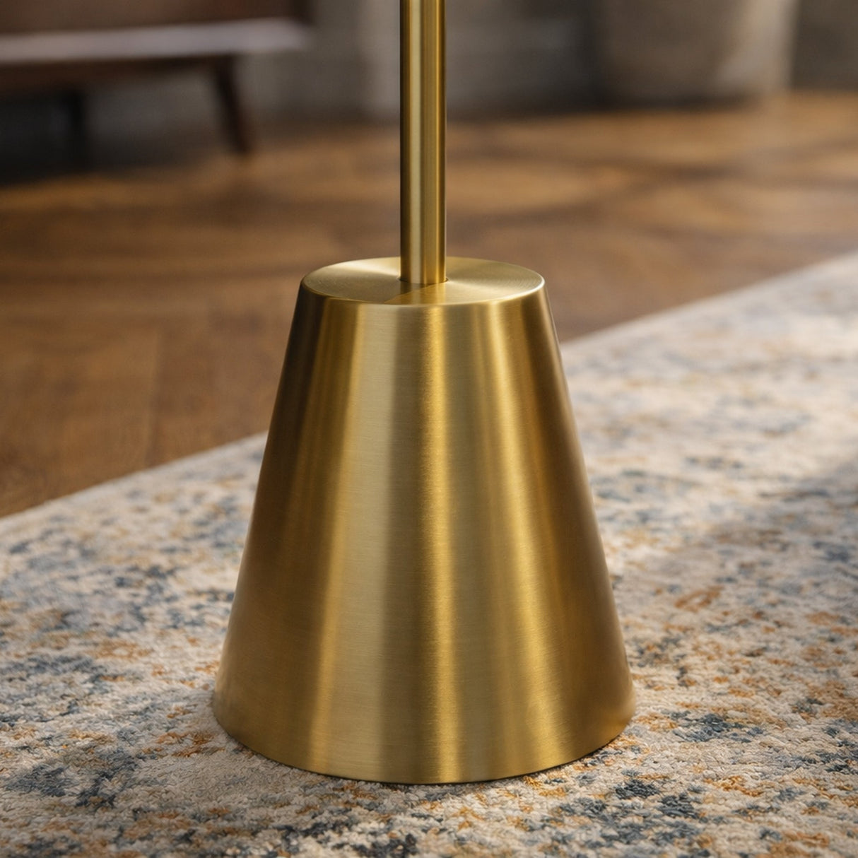 Lumina Brassed Gold Floor Lamp with Rotary Switch Triple Spots Metal Cone Base from Ashcroft Furniture - Luna Furniture