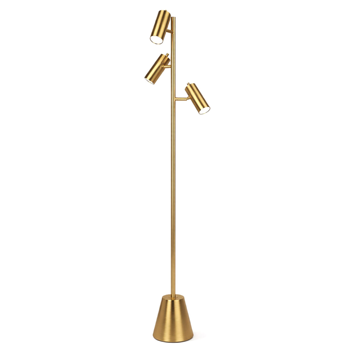 Lumina Brassed Gold Floor Lamp with Rotary Switch Triple Spots Metal Cone Base from Ashcroft Furniture - Luna Furniture