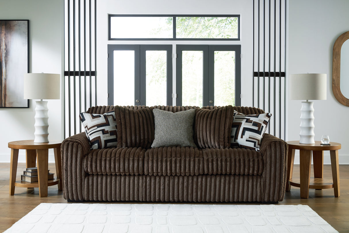 Midnight-Madness Chocolate Sofa, Loveseat and Oversized Accent Ottoman from Ashley - Luna Furniture