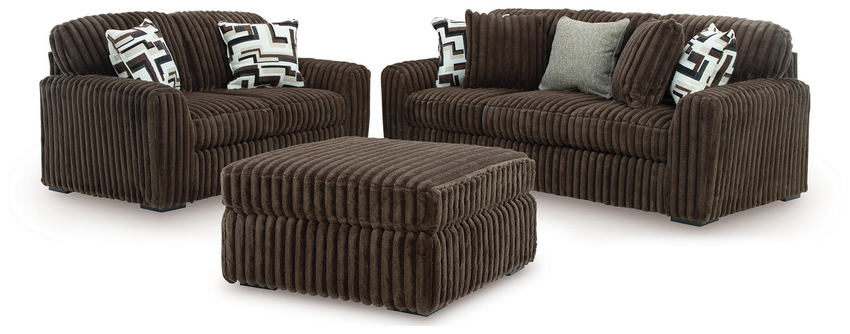 Midnight-Madness Chocolate Sofa, Loveseat and Oversized Accent Ottoman from Ashley - Luna Furniture