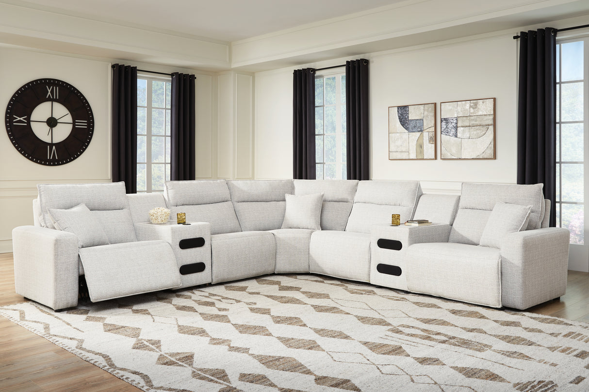 ModMax II Stone 7-Piece Power Reclining Sectional with Chaise and Audio Consoles from Ashley - Luna Furniture